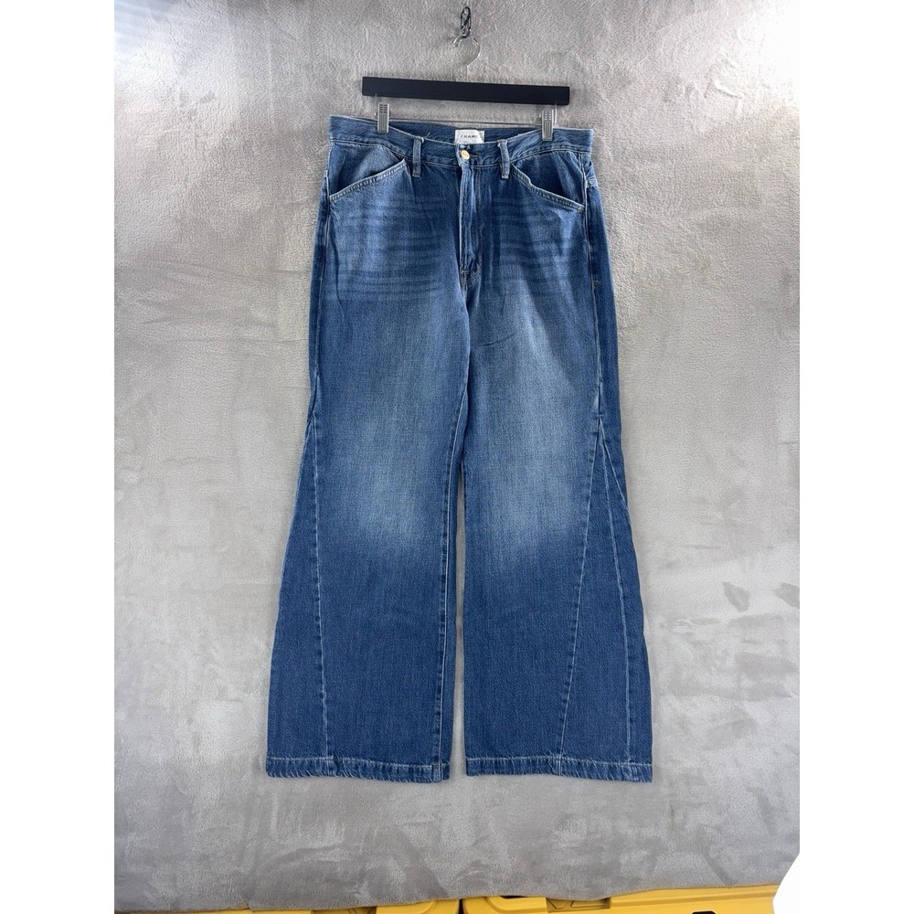 FRAME Le Baggy Palazzo Flare Jeans Womens Size 31x31 Seafarer Denim Wide Leg
